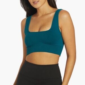 Pale Teal Ribbed Sports Bra with Square Neckline